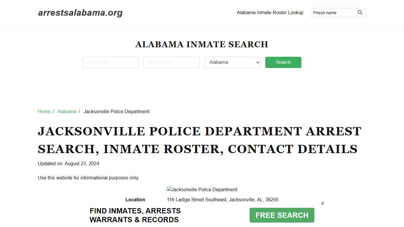 Jacksonville Police Department, AL Arrests, Warrants, Jail Roster Lookup