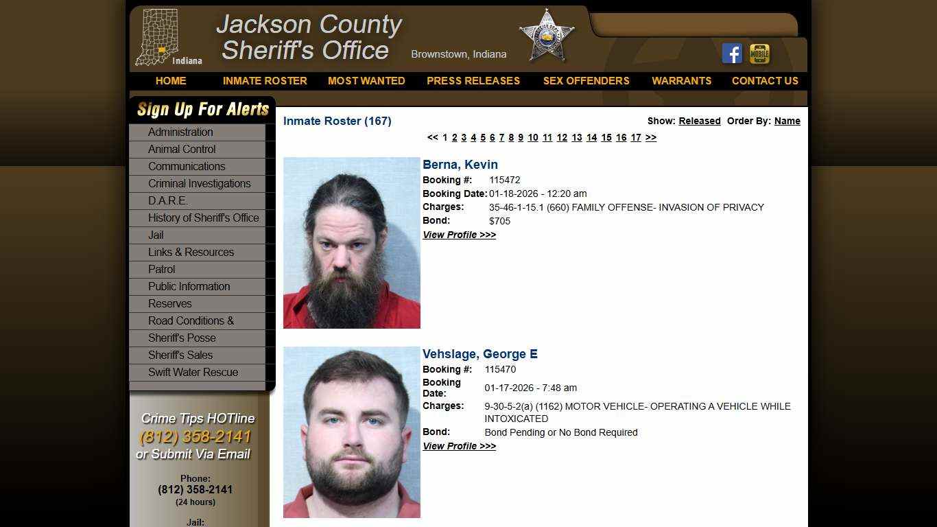 Inmate Roster - Current Inmates Booking Date Descending - Jackson County IN Sheriff
