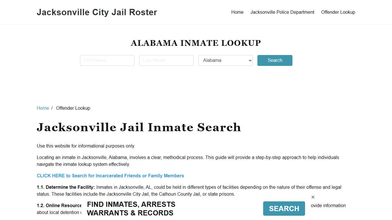 Jacksonville, AL Detainee Lookup